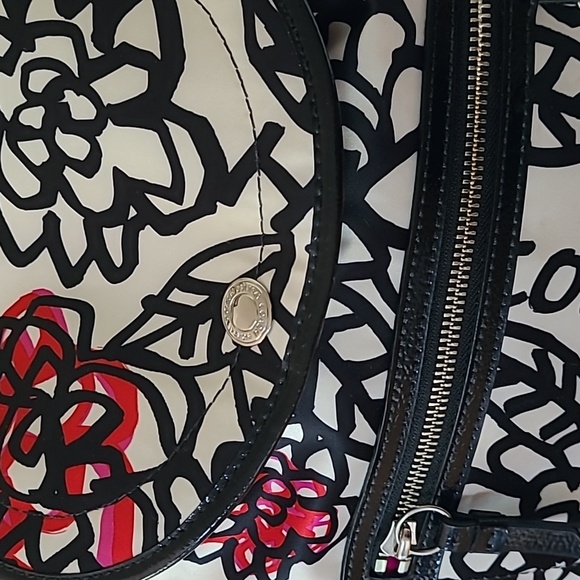Coach "Daisy" White/Black/Red Floral-Logo Print Fabric Backpack - Picture 3 of 15